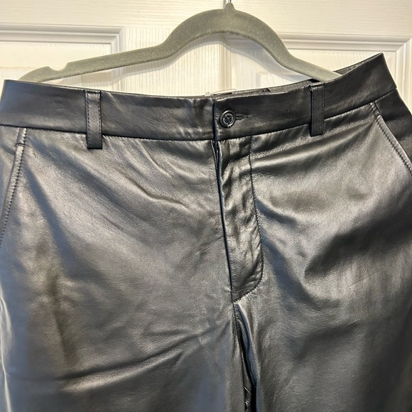 NWT Black Lauren ralph Lauren Genuine Leather Cropped Wide Leg Pants 8 - Picture 5 of 7